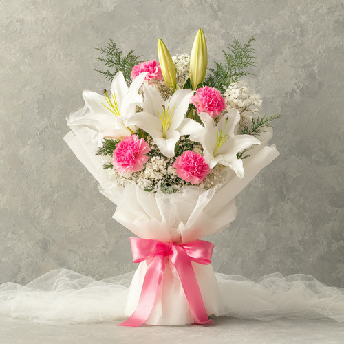 Blush & Snow — White Lily & Pink Carnation